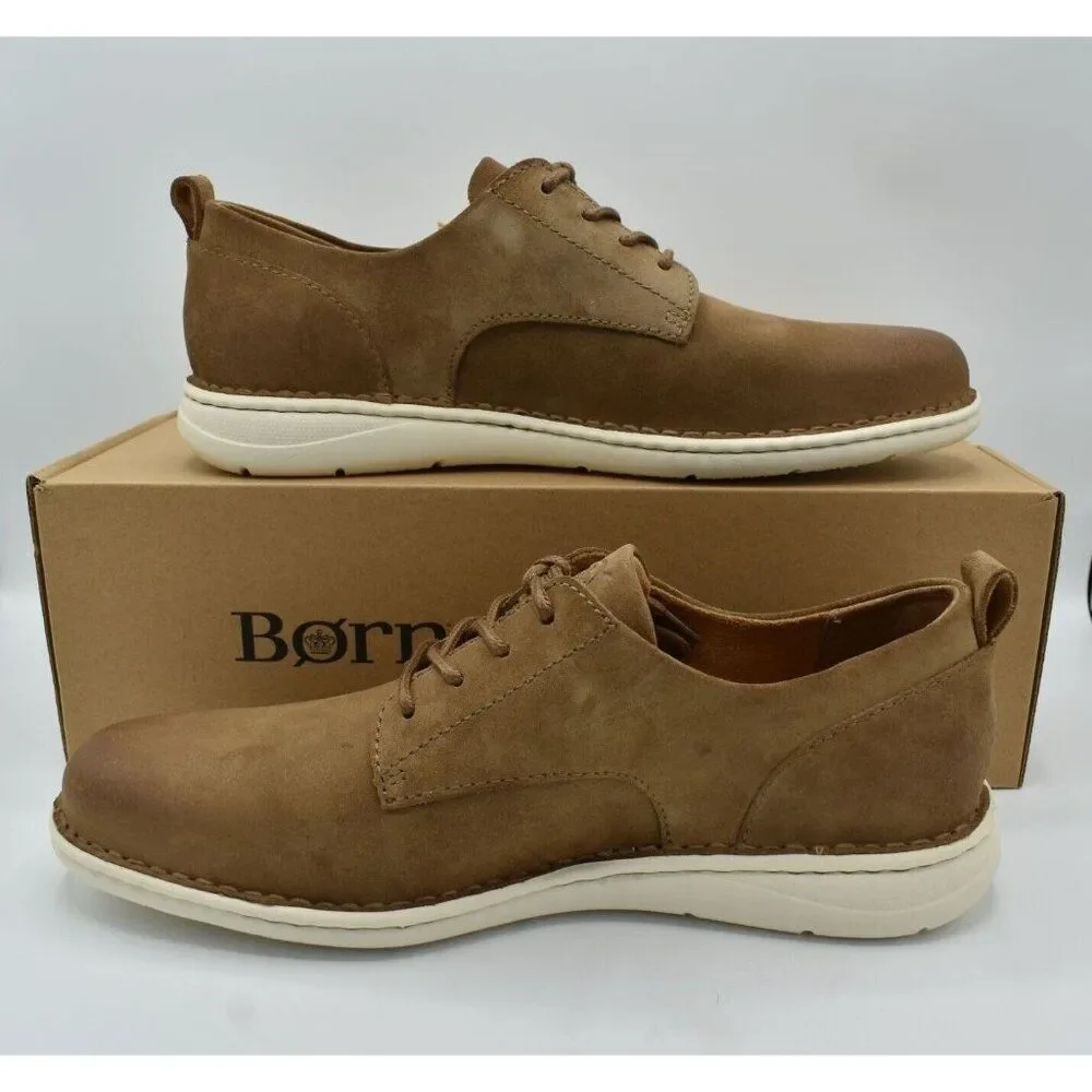 Born Mens Size 9.5 Todd Plain Toe Saddle Tan Distressed Suede Derby Casual Shoes